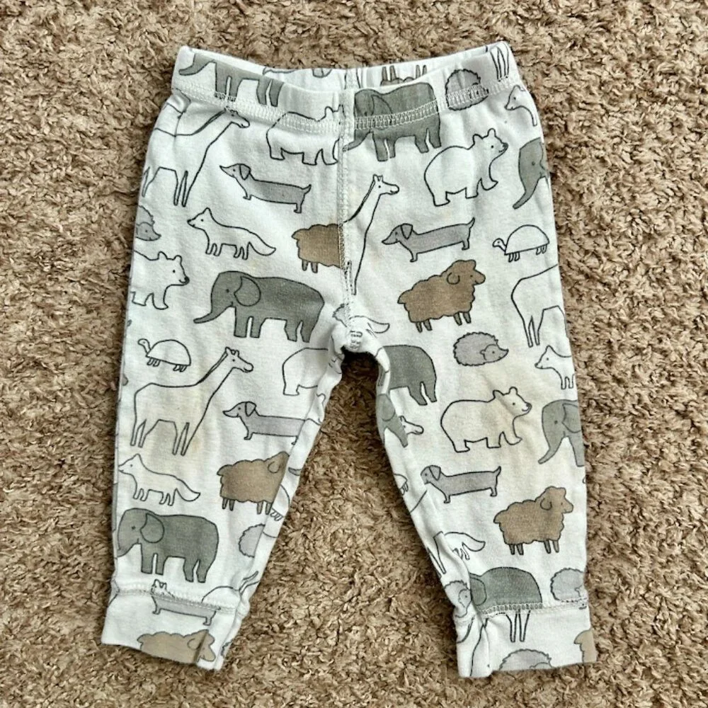 Carters Baby Boy 9M Animal Print Pants and Blanket Set White Grey Tan Safari‎
